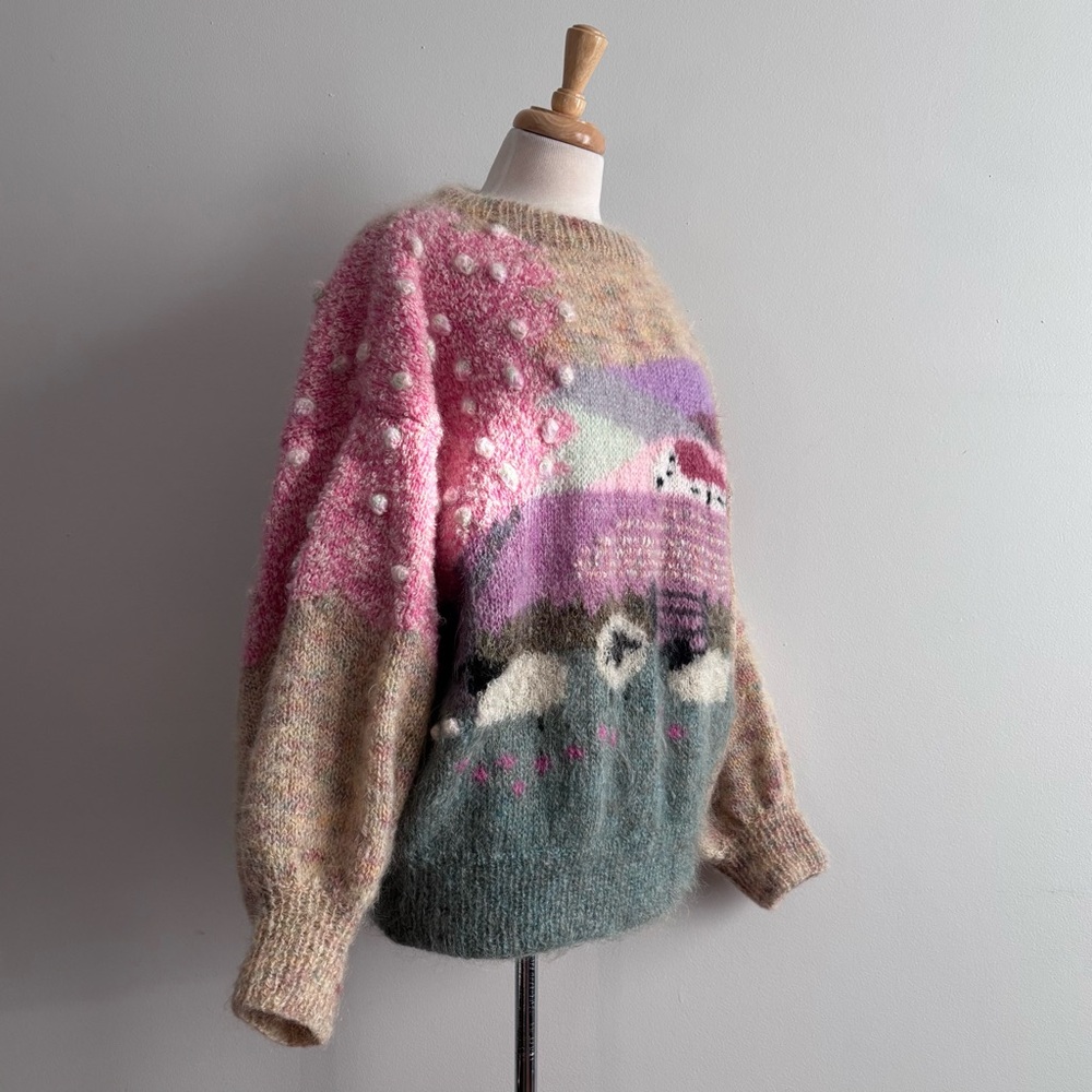 ✨SOLD✨Vintage 80s SUSIE LEE Pastoral Sheep Mohair and Wool Sweater / - Picture 4 of 14